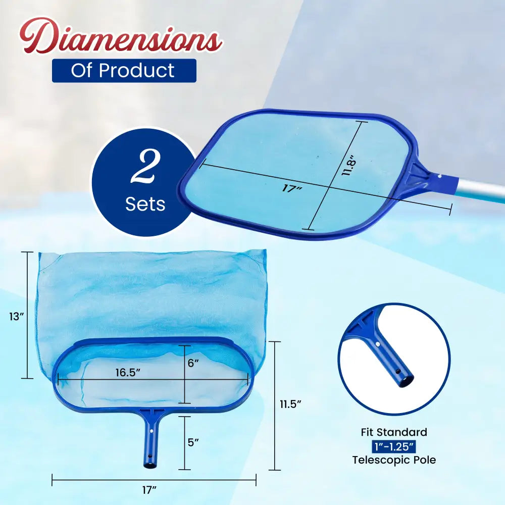 4E’s Novelty Pool Skimmer Net and Leaf Rake Set – Heavy Duty 17″ Frame for Swimming Pool Cleaning Accessories