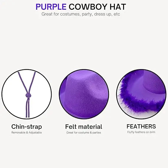 4E’s Novelty Purple Cowboy Hat with Feathers & Heart Sunglasses – Fun Cowgirl Hat for Parties! - Costume Accessories