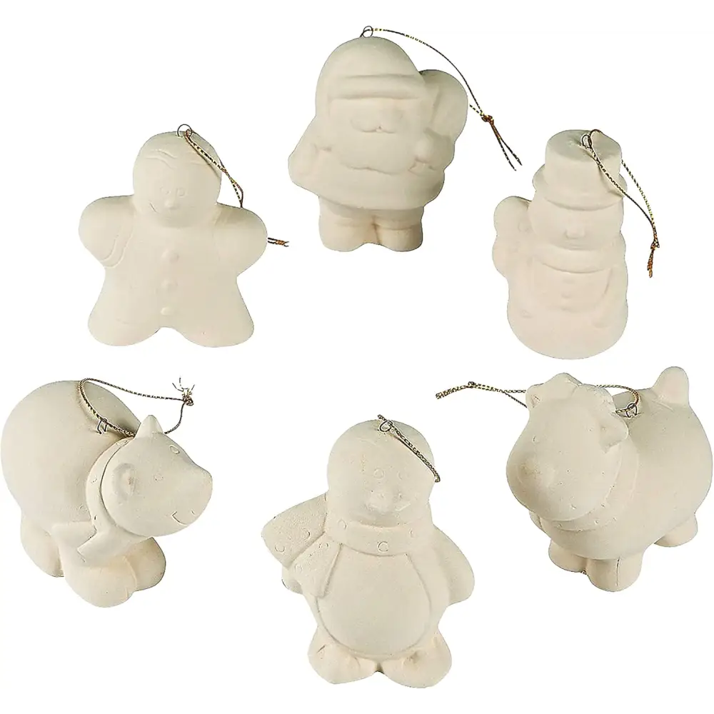 4E’s Novelty Ready to Paint Ceramic Ornaments – DIY Holiday Craft Kit for All Ages 12-Pack