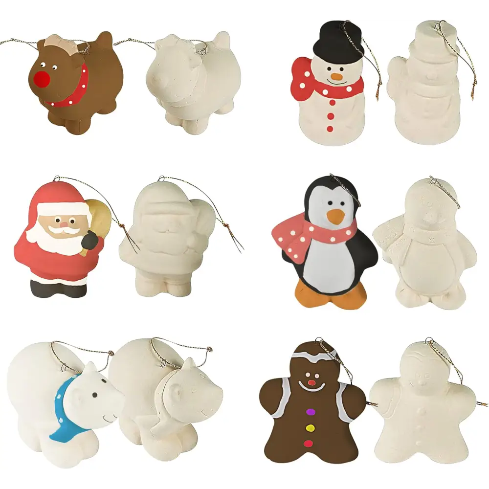 4E’s Novelty Ready to Paint Ceramic Ornaments – DIY Holiday Craft Kit for All Ages 12-Pack