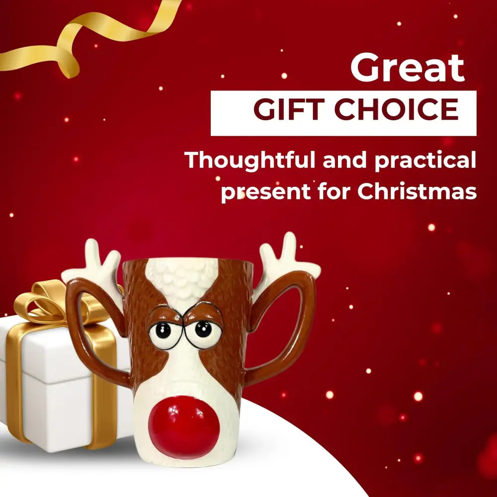 4E’s Novelty Reindeer Face Ceramic Mug – Fun Christmas Mug 16oz Dishwasher & Microwave Safe