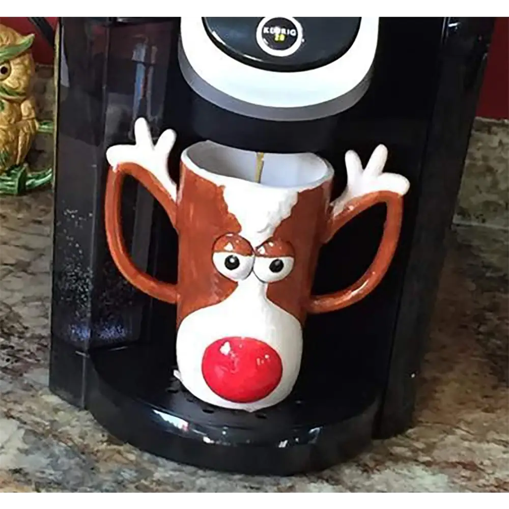 4E’s Novelty Reindeer Face Ceramic Mug – Fun Christmas Mug 16oz Dishwasher & Microwave Safe