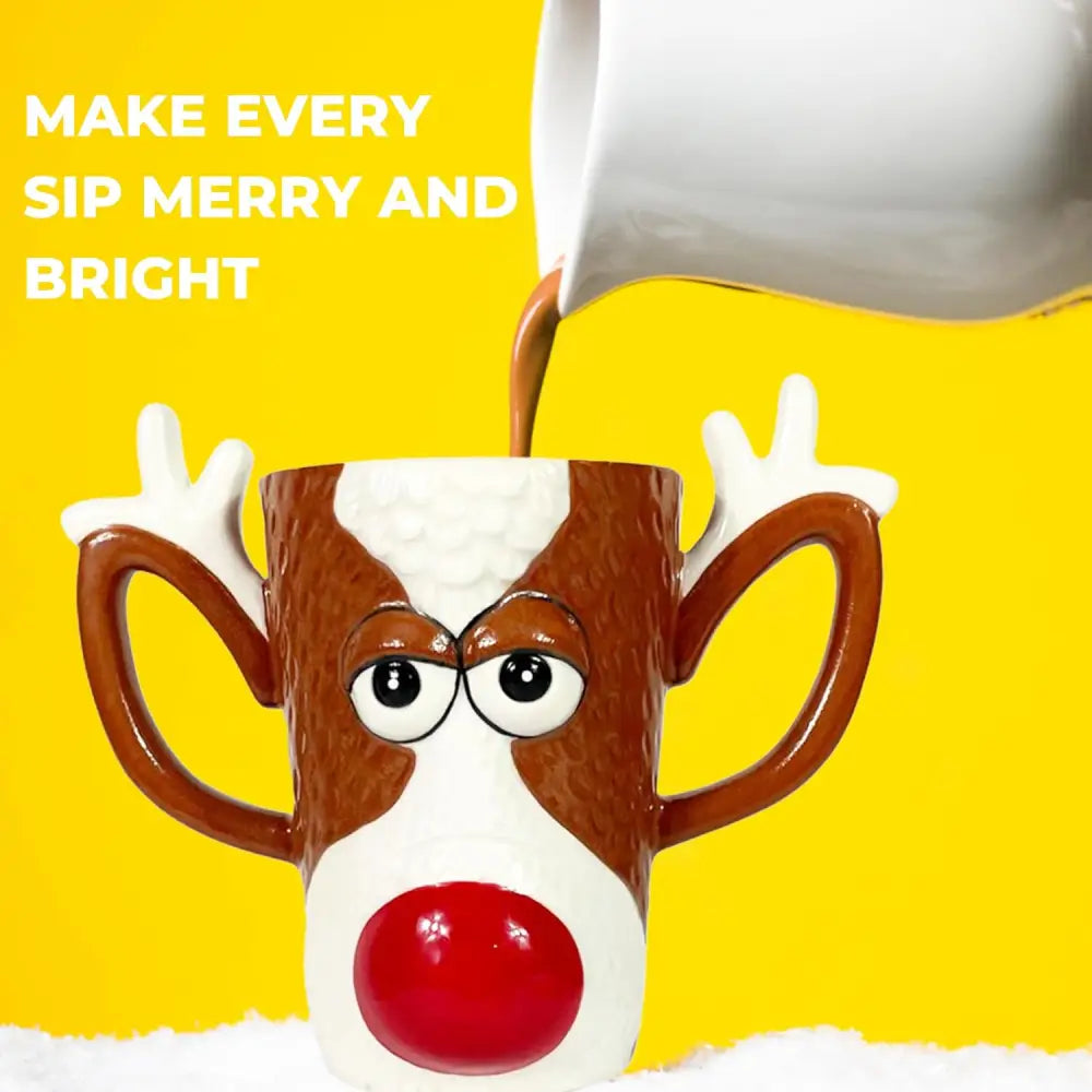 4E’s Novelty Reindeer Face Ceramic Mug – Fun Christmas Mug 16oz Dishwasher & Microwave Safe