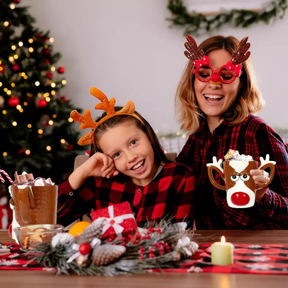 4E’s Novelty Reindeer Face Ceramic Mug – Fun Christmas Mug 16oz Dishwasher & Microwave Safe