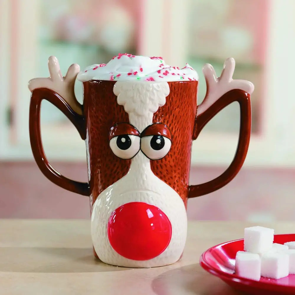 4E’s Novelty Reindeer Face Ceramic Mug – Fun Christmas Mug 16oz Dishwasher & Microwave Safe