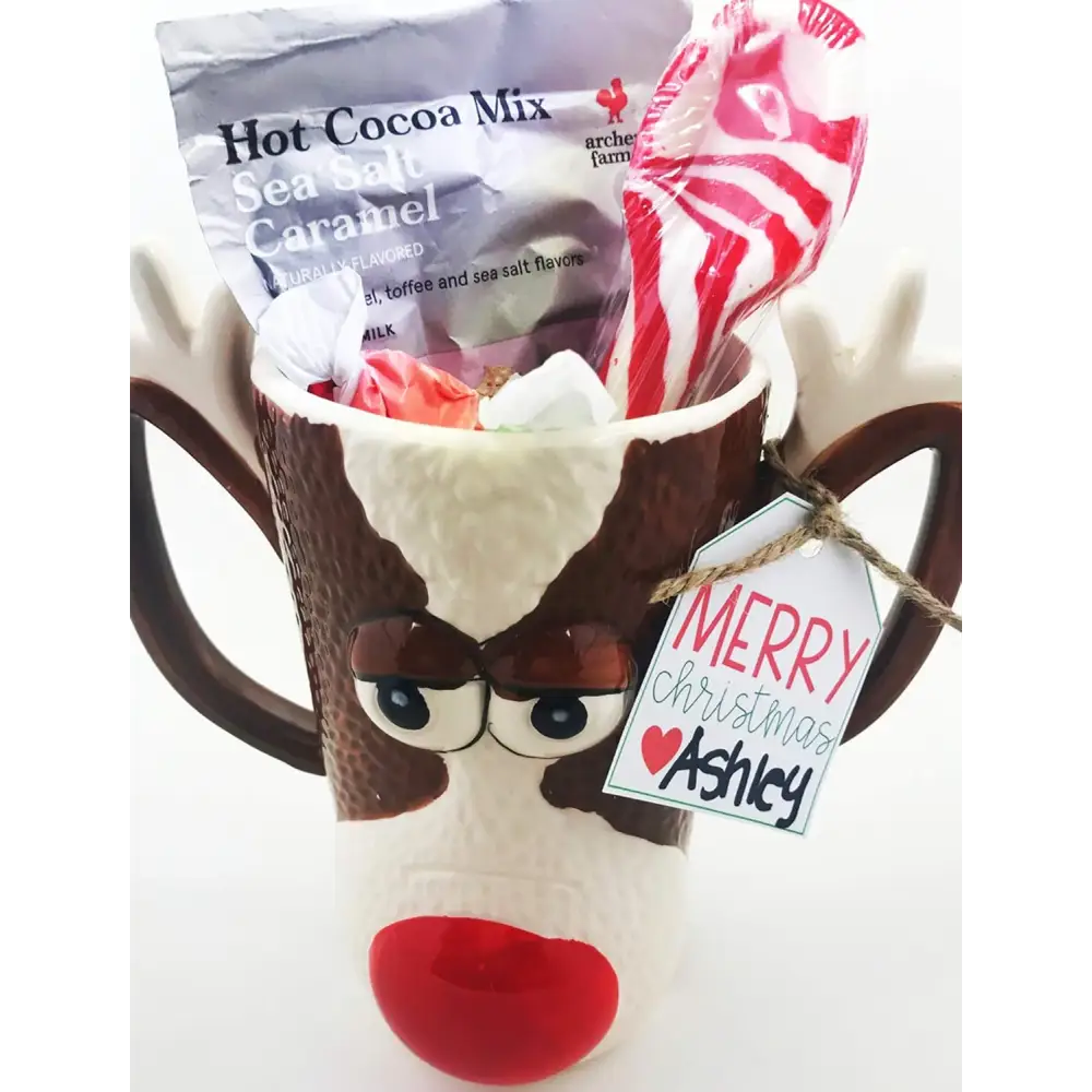 4E’s Novelty Reindeer Face Ceramic Mug – Fun Christmas Mug 16oz Dishwasher & Microwave Safe
