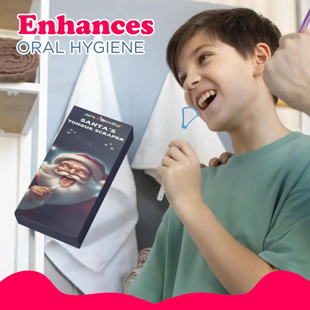 4E’s Novelty Santa Tongue Scraper 4-Pack – Festive Oral Hygiene Gag Gift for All Ages