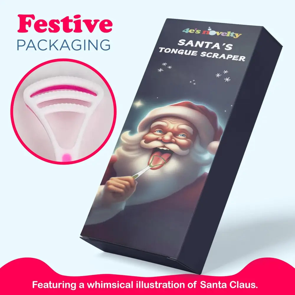 4E’s Novelty Santa Tongue Scraper 4-Pack – Festive Oral Hygiene Gag Gift for All Ages