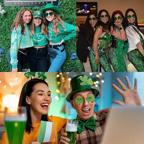 4E’s Novelty Set of 2 Green Sunglasses for Adults - Shamrock & Heart Shaped St. Patrick’s Day Party Accessories