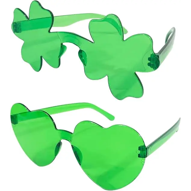 4E’s Novelty Set of 2 Green Sunglasses for Adults - Shamrock & Heart Shaped St. Patrick’s Day Party Accessories