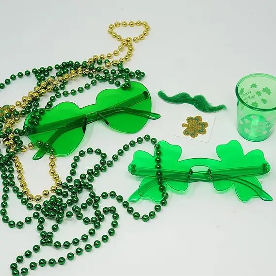 4E’s Novelty Set of 2 Green Sunglasses for Adults - Shamrock & Heart Shaped St. Patrick’s Day Party Accessories