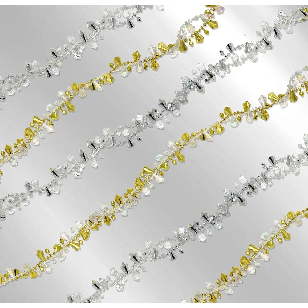 4E’s Novelty Set of 4 Crystal Beaded Christmas Tree Garland Ornaments - Silver & Gold Bead Garland for Christmas Tree