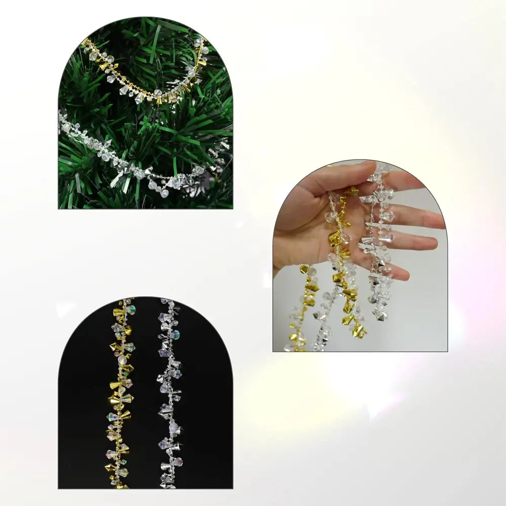 4E’s Novelty Set of 4 Crystal Beaded Christmas Tree Garland Ornaments - Silver & Gold Bead Garland for Christmas Tree