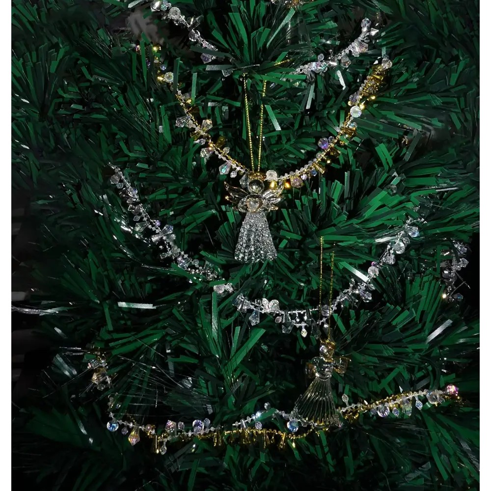 4E’s Novelty Set of 4 Crystal Beaded Christmas Tree Garland Ornaments - Silver & Gold Bead Garland for Christmas Tree