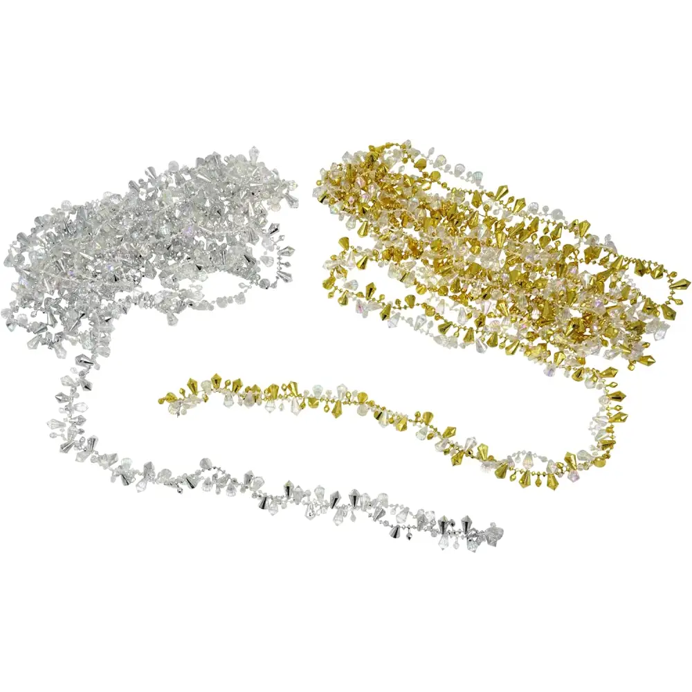 4E’s Novelty Set of 4 Crystal Beaded Christmas Tree Garland Ornaments - Silver & Gold Bead Garland for Christmas Tree
