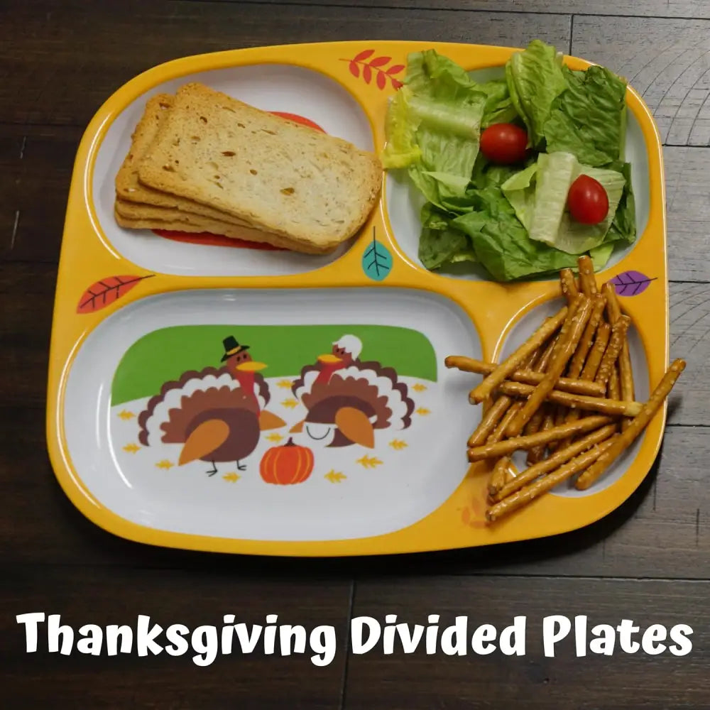 4E’s Novelty Set of 4 Fall Thanksgiving Melamine Dinnerware Sets for Kids – Autumn Kids Plates With Dividers BPA-Free