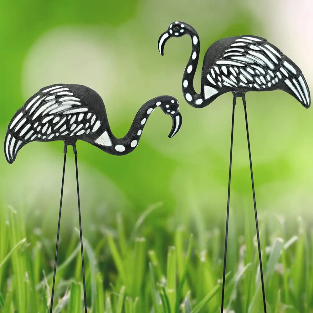 4E’s Novelty Skeleton Flamingo Set of 2 – Large Halloween Yard Decor Black & White Zombie Flamingos