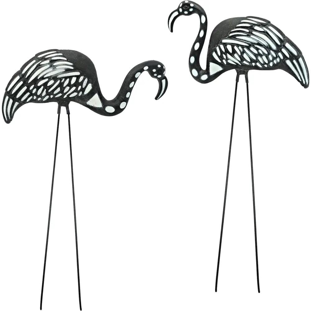 4E’s Novelty Skeleton Flamingo Set of 2 – Large Halloween Yard Decor Black & White Zombie Flamingos