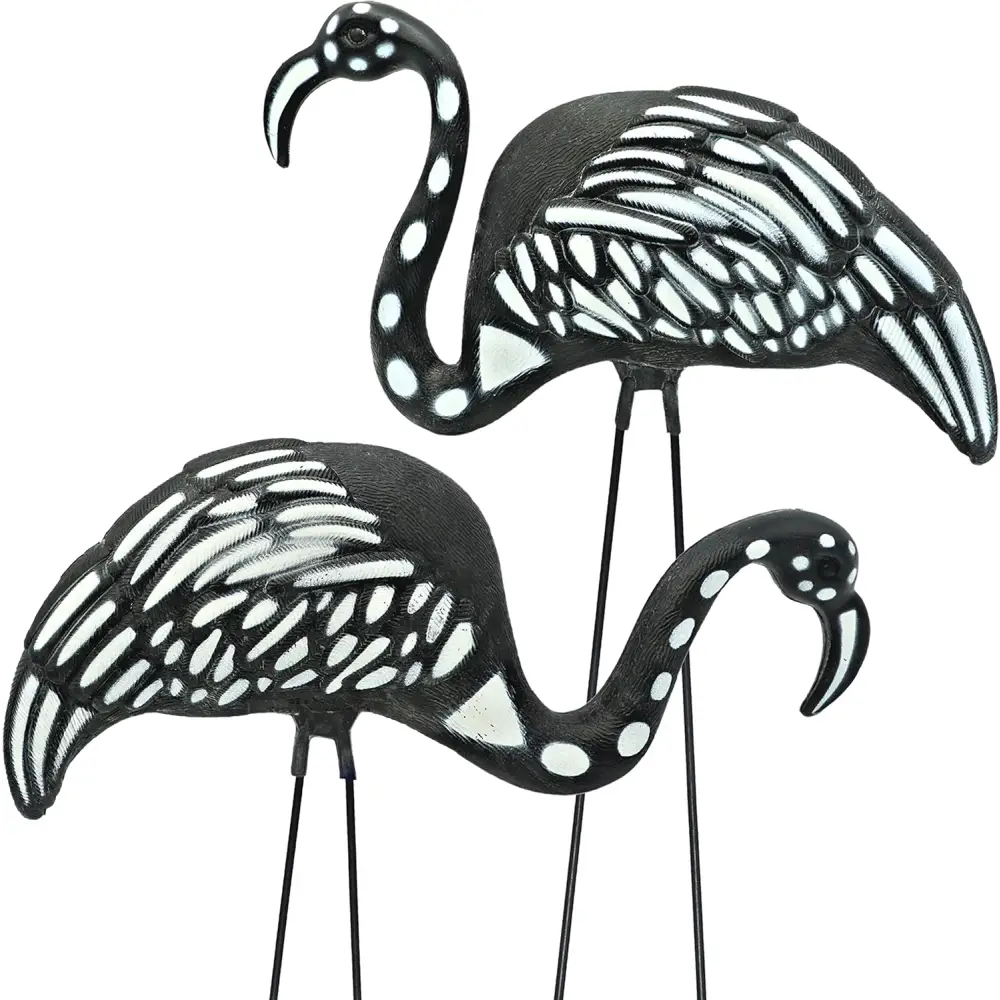 4E’s Novelty Skeleton Flamingo Set of 2 – Large Halloween Yard Decor Black & White Zombie Flamingos