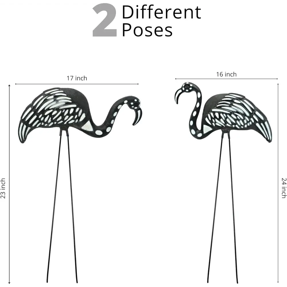 4E’s Novelty Skeleton Flamingo Set of 2 – Large Halloween Yard Decor Black & White Zombie Flamingos