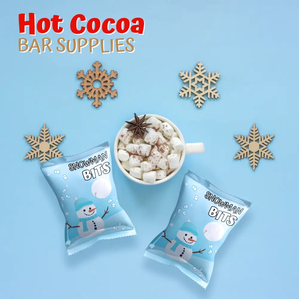 4Eโs Novelty Snowman Bits Mini Marshmallow 50 Packs - Vanilla Flavored Individually Wrapped Marshmallows Packets