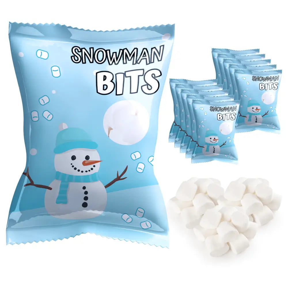 4Eโs Novelty Snowman Bits Mini Marshmallow 50 Packs - Vanilla Flavored Individually Wrapped Marshmallows Packets