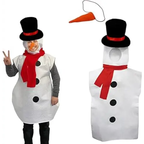 4E’s Novelty Snowman Costume Adult One-Piece for Men & Women Includes Carrot Nose & Hat Perfect for Snowman Costume