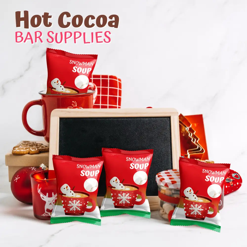 4Eโs Novelty Snowman Soup Mini Marshmallow 50 Packs - Individually Wrapped Marshmallows Packets for Hot Chocolate Cocoa