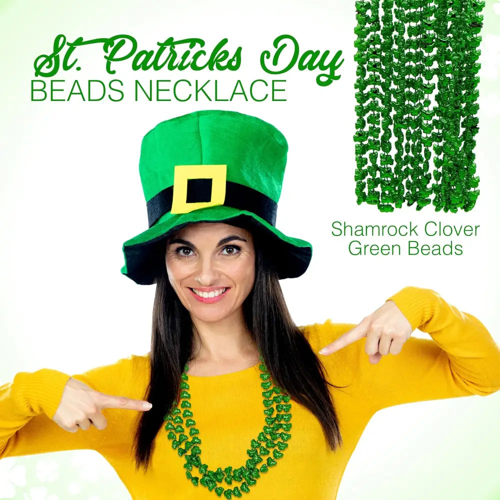 4E’s Novelty St. Patrick’s Day Beads – 12-Pack Shamrock Clover Green Necklaces for Party Favors