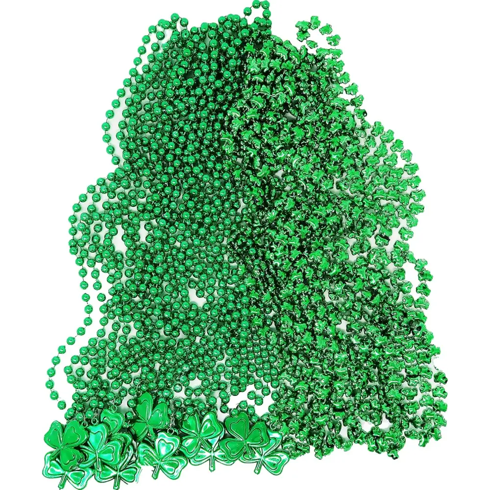 4E’s Novelty St. Patrick’s Day Beads Necklace – 24 Pack Shamrock Green Beads for Party Favors