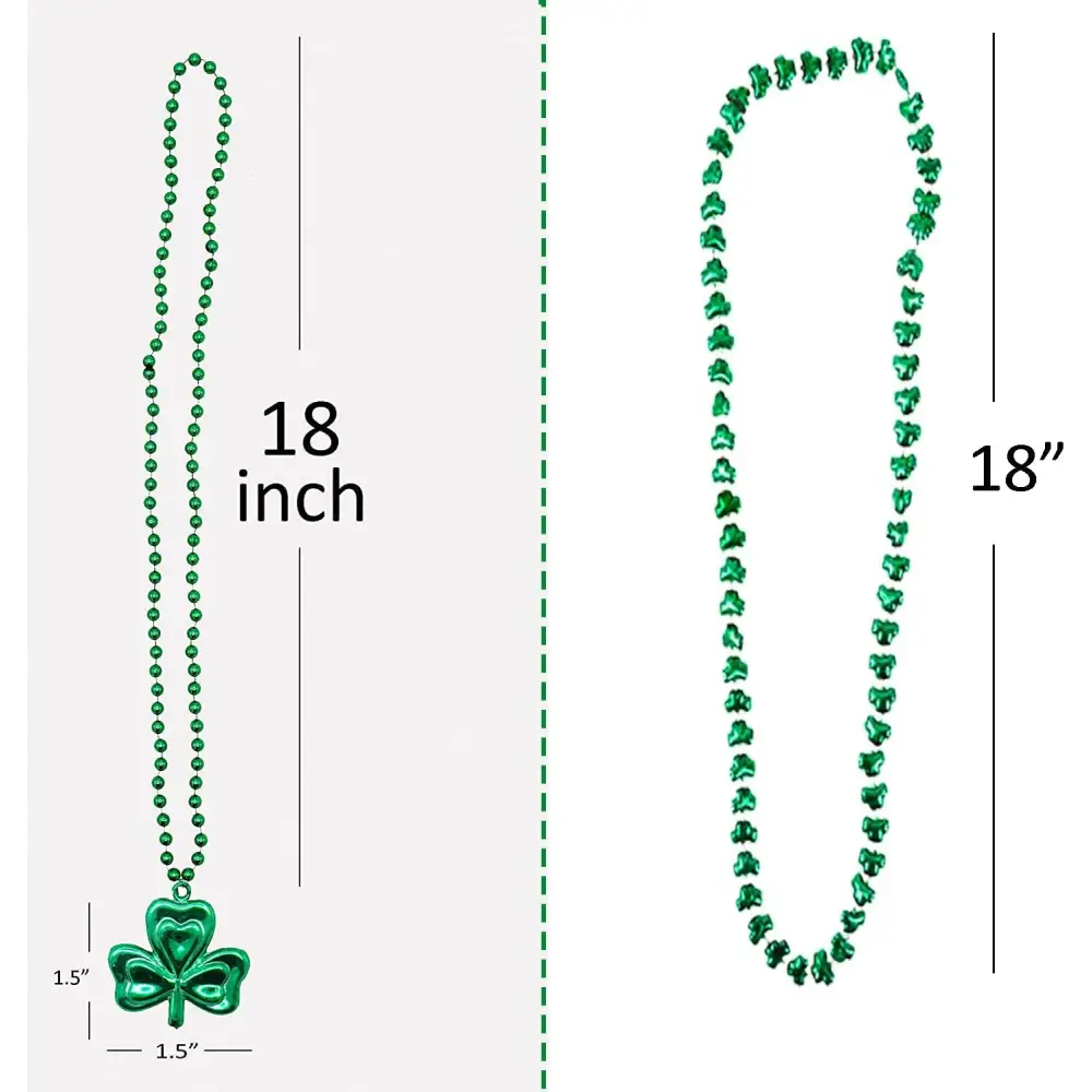 4E’s Novelty St. Patrick’s Day Beads Necklace – 24 Pack Shamrock Green Beads for Party Favors