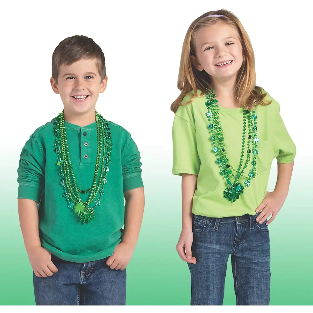 4E’s Novelty St. Patrick’s Day Beads Necklace – 72 Pack Shamrock Party Accessories & Favors