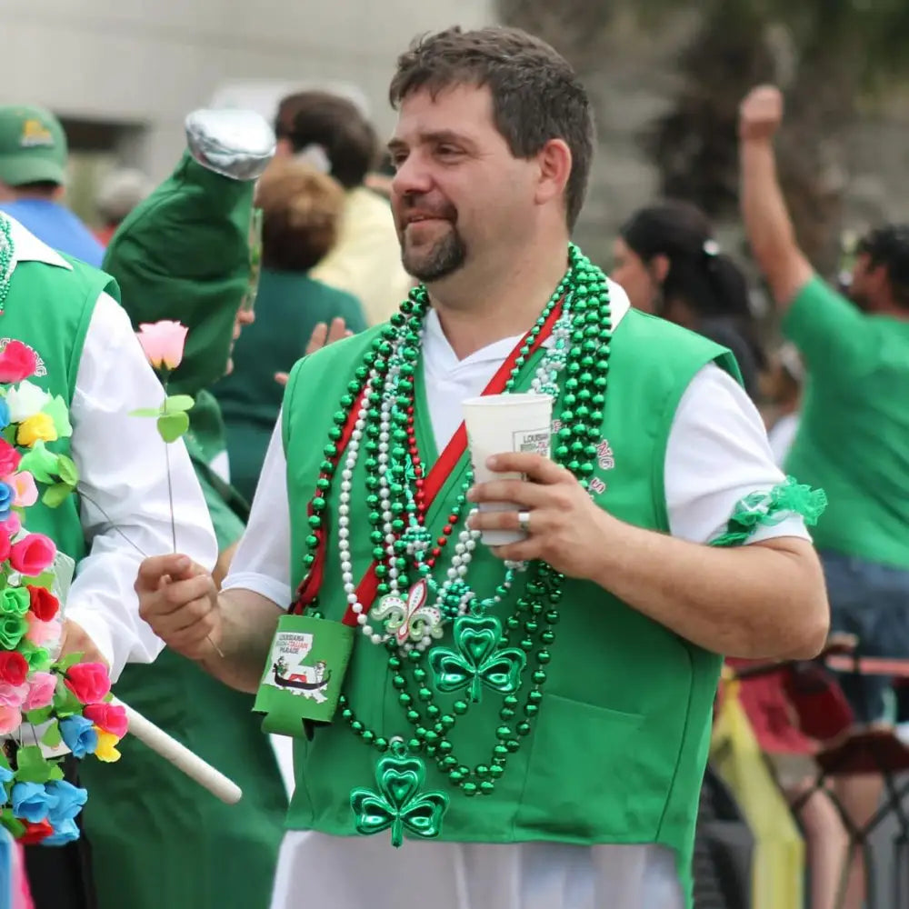 4E’s Novelty St. Patrick’s Day Beads Necklace Bulk (24 Pack) – Shamrock Green Beads for Irish Party Favors