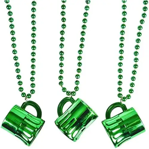 4E’s Novelty St. Patrick’s Day Beads Necklace with Shot Glasses – 12 Pack Irish Party Favors