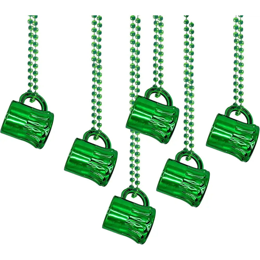 4E’s Novelty St. Patrick’s Day Beads Necklace with Shot Glasses – 12 Pack Irish Party Favors