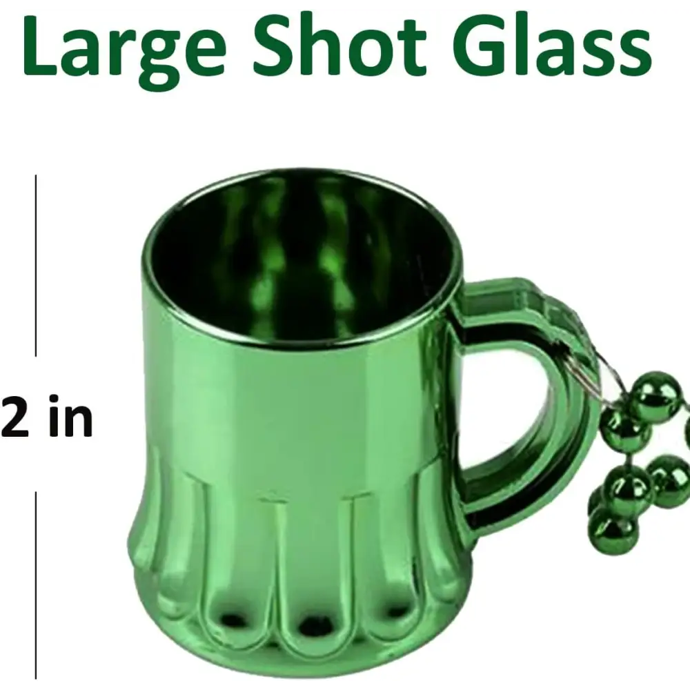4E’s Novelty St. Patrick’s Day Beads Necklace with Shot Glasses – 12 Pack Irish Party Favors