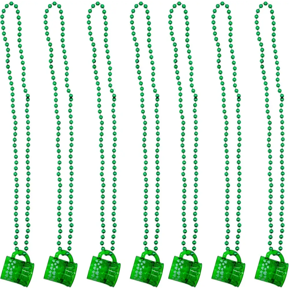 4E’s Novelty St. Patrick’s Day Beads Necklace With Shot Glasses Beer Mug - Pack of 12 Shamrock Party Favors & Costume