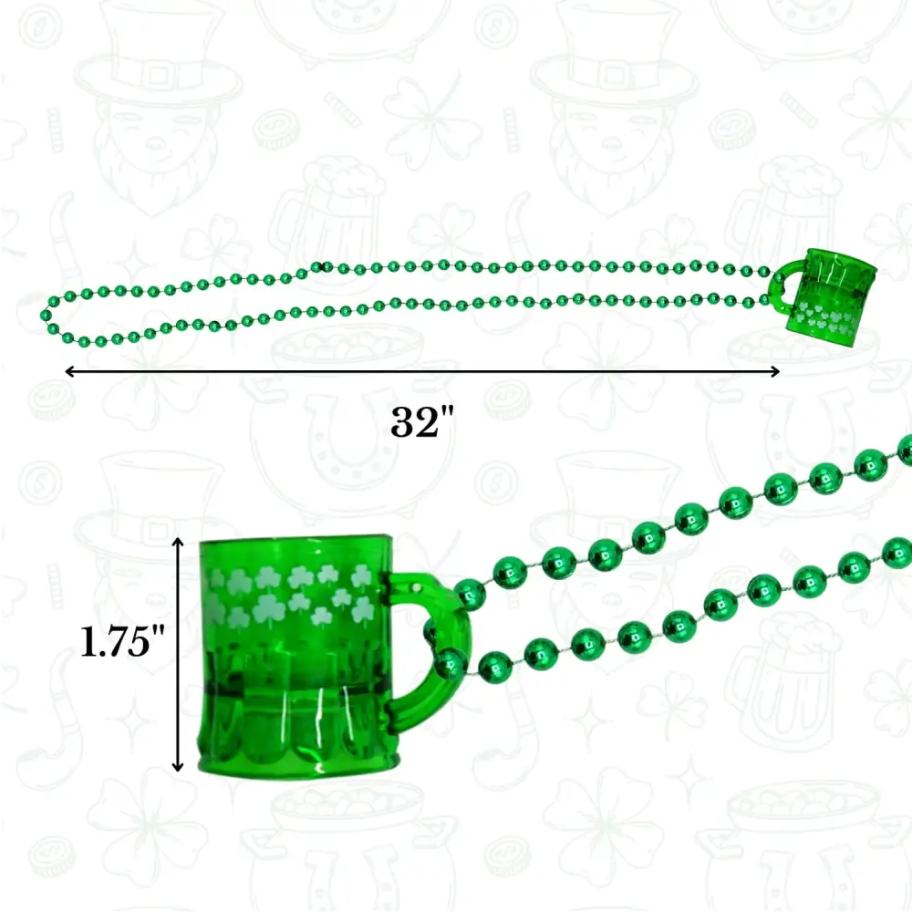 4E’s Novelty St. Patrick’s Day Beads Necklace With Shot Glasses Beer Mug - Pack of 12 Shamrock Party Favors & Costume