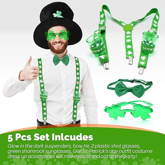 4E’s Novelty St. Patrick’s Day Glow Accessories Set – Fun Leprechaun Costume for Men & Women