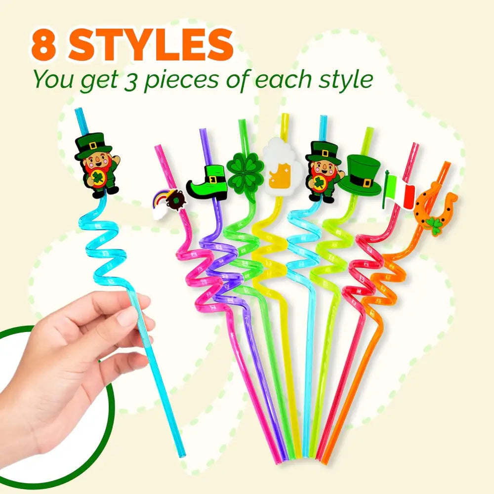 4Eโs Novelty St. Patrickโs Day Party Straws โ 24 Reusable Shamrock Straws for Kids & Adults