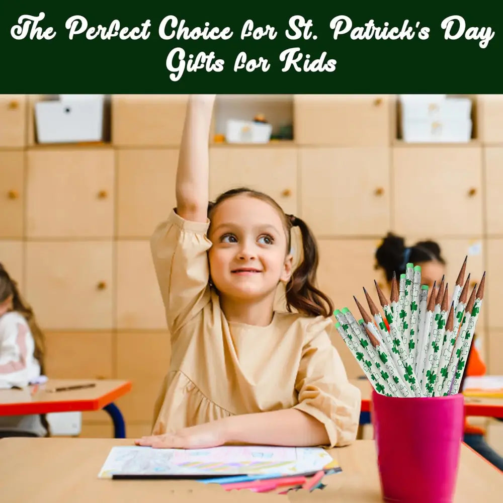 4E’s Novelty St. Patrick’s Day Pencils – 30-Pack Green & White Shamrock Pencils for Party Favors