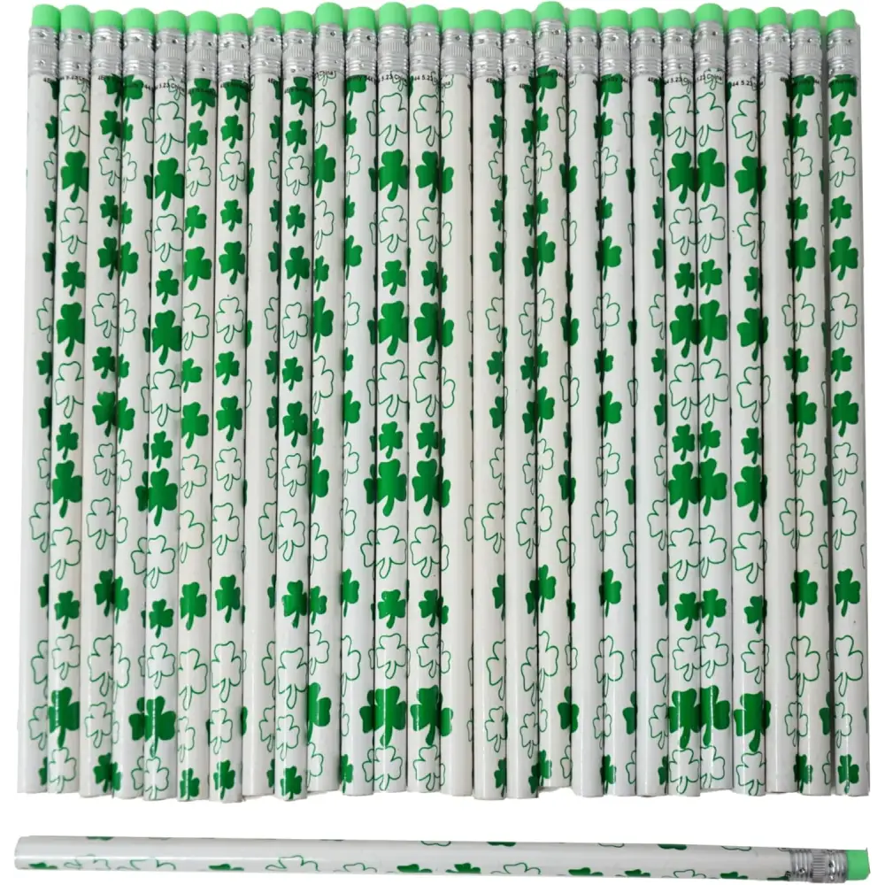 4E’s Novelty St. Patrick’s Day Pencils – 30-Pack Green & White Shamrock Pencils for Party Favors