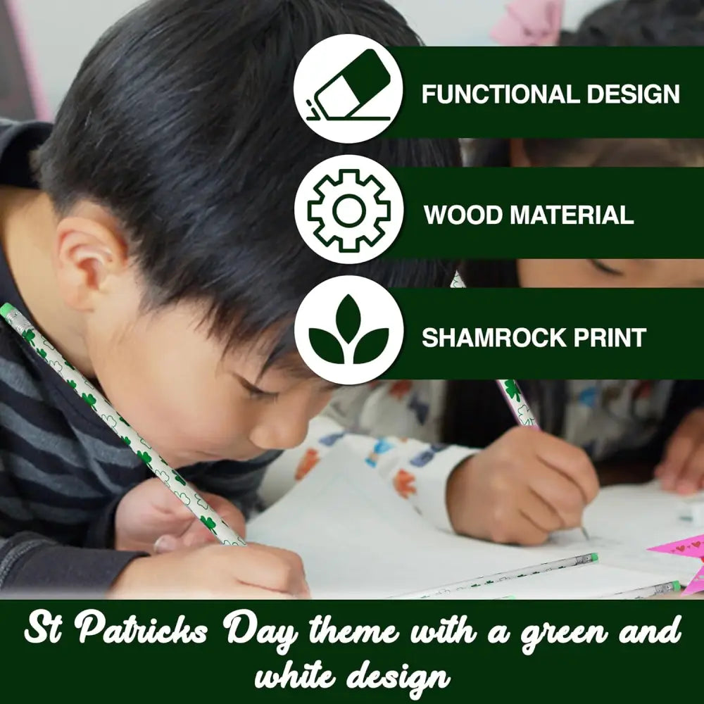 4E’s Novelty St. Patrick’s Day Pencils – 30-Pack Green & White Shamrock Pencils for Party Favors