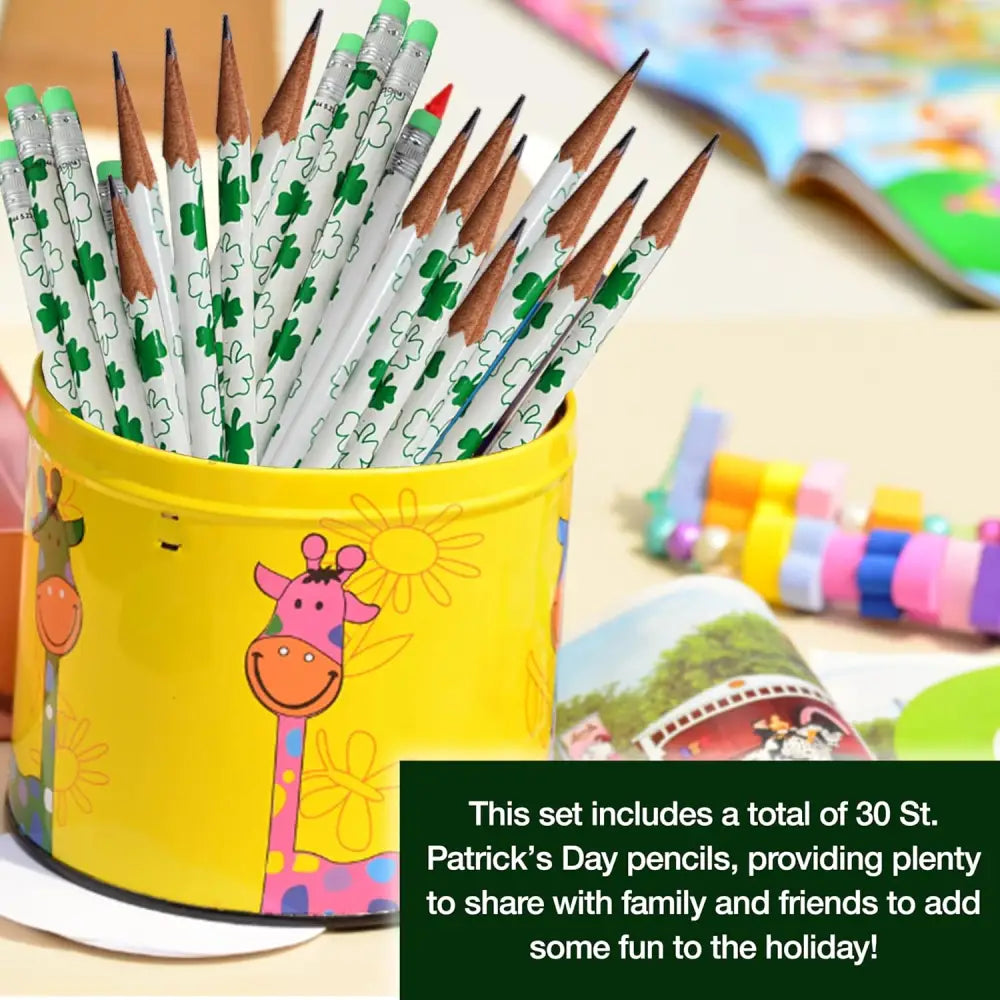 4E’s Novelty St. Patrick’s Day Pencils – 30-Pack Green & White Shamrock Pencils for Party Favors