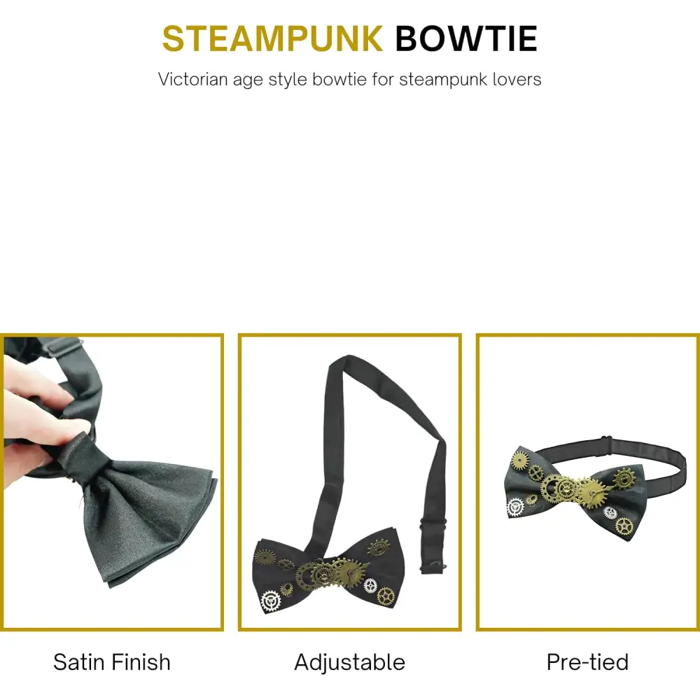 4E’s Novelty Steampunk Bowtie – Adjustable Gothic Accessory for Men & Women Perfect for Couples Costumes