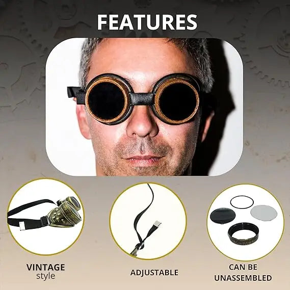 4E’s Novelty Steampunk Goggles for Men & Women – Gothic Accessories for Cosplay & Halloween