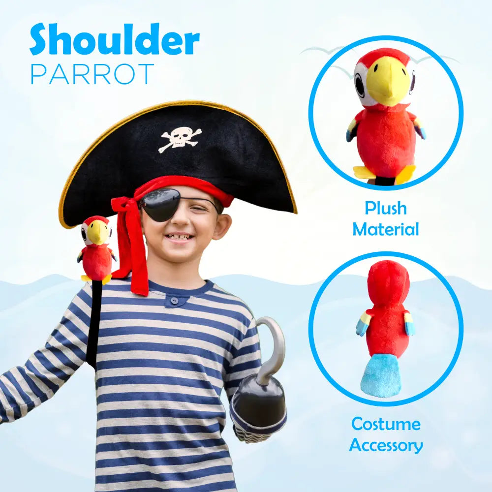 4Eโs Novelty Stuffed Parrot on Shoulder - Kids Pirate Parrot Shoulder Prop Halloween Parrot Stuffed Animal Prop Kids