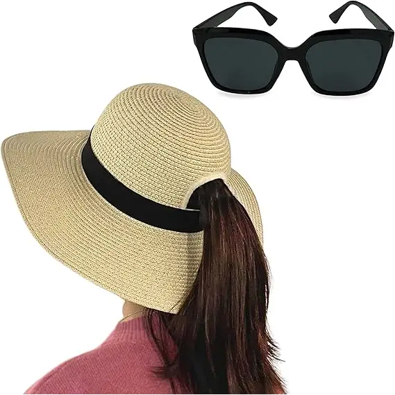 4E’s Novelty Sun Hat for Women UV Protection with Sunglasses UPF 50 + Packable Beach Hat Beige