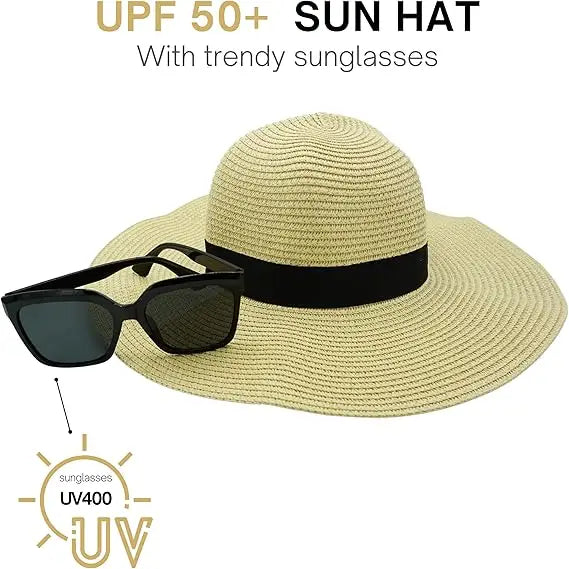 4E’s Novelty Sun Hat for Women UV Protection with Sunglasses UPF 50 + Packable Beach Hat Beige