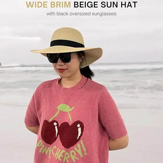 4E’s Novelty Sun Hat for Women UV Protection with Sunglasses UPF 50 + Packable Beach Hat Beige
